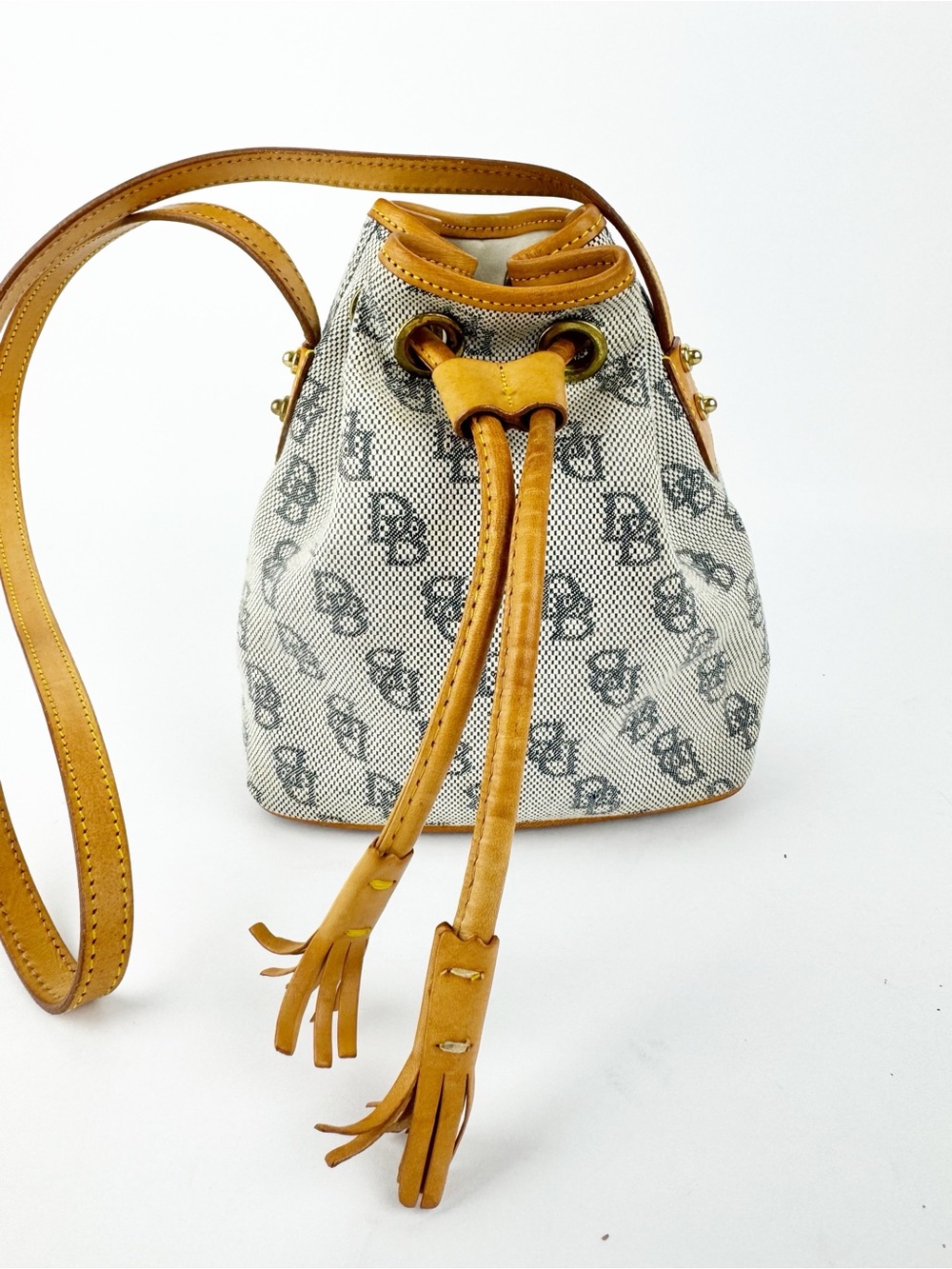 Dooney & Bourke Signature Jacquard Mini Drawstring Bucket Shoulder Bag